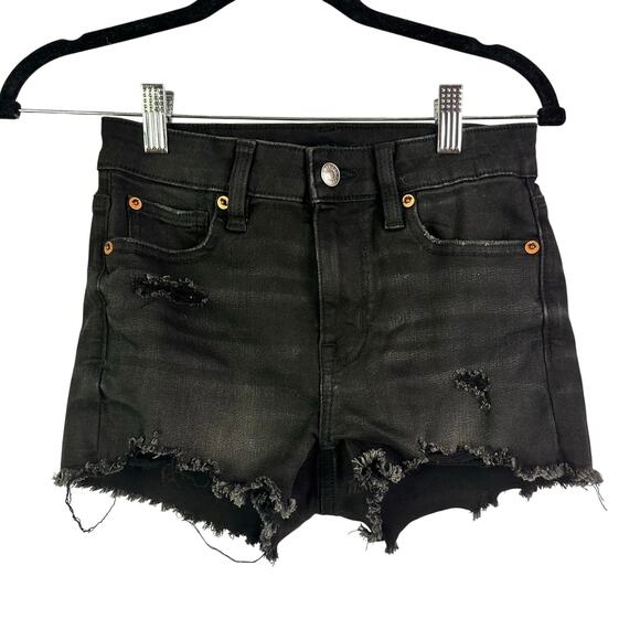 American Eagle Size 00 Next Level Stretch Distressed Black High Rise Shortie - Picture 1 of 6